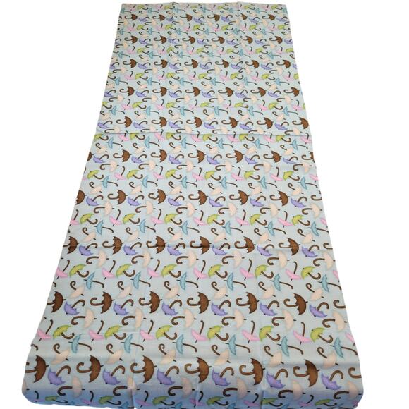 Cotton Fabric Umbrellas Pastel Rain Weather 19" x 44" Blue Pink Green Brown - Picture 2 of 8